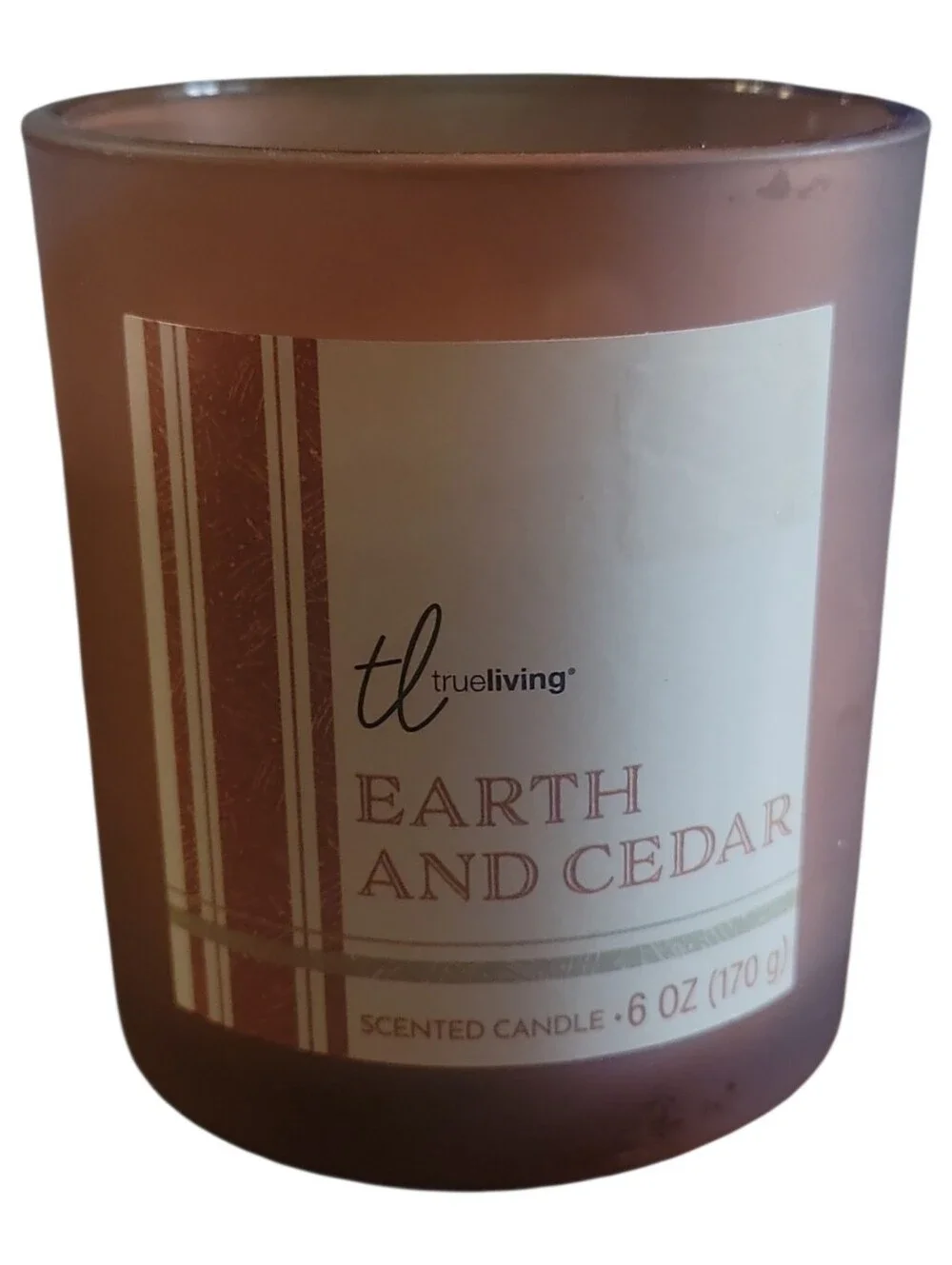 NWT Earth & Cedar Red Frosted Glass Earth & Cedar Scented Candle 6 Oz